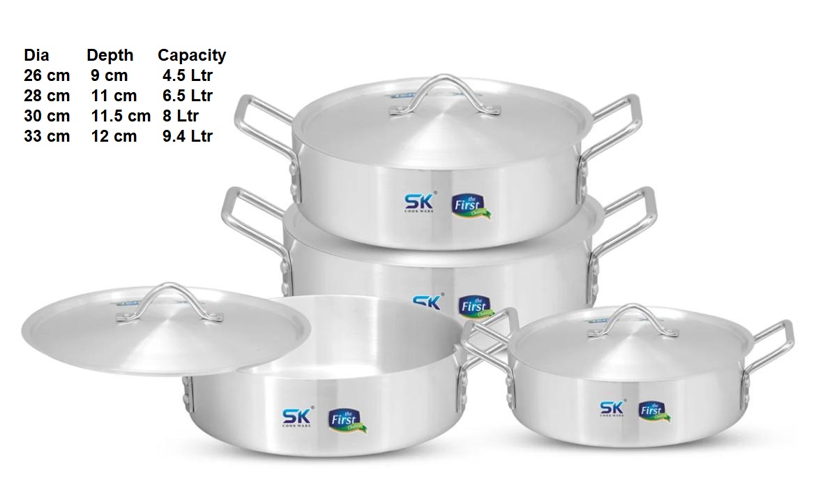 SK Metal Finish  8 Pieces Fish Pot Set 4-7 ( 26-28-30-33cm)